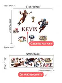 Personalized Custom Name Wall Decal, American Football Player & Stadium Print, Removable Vinyl Sticker For Boys Bedroom Sports Themed Wall Decor - Multicolor - View 7