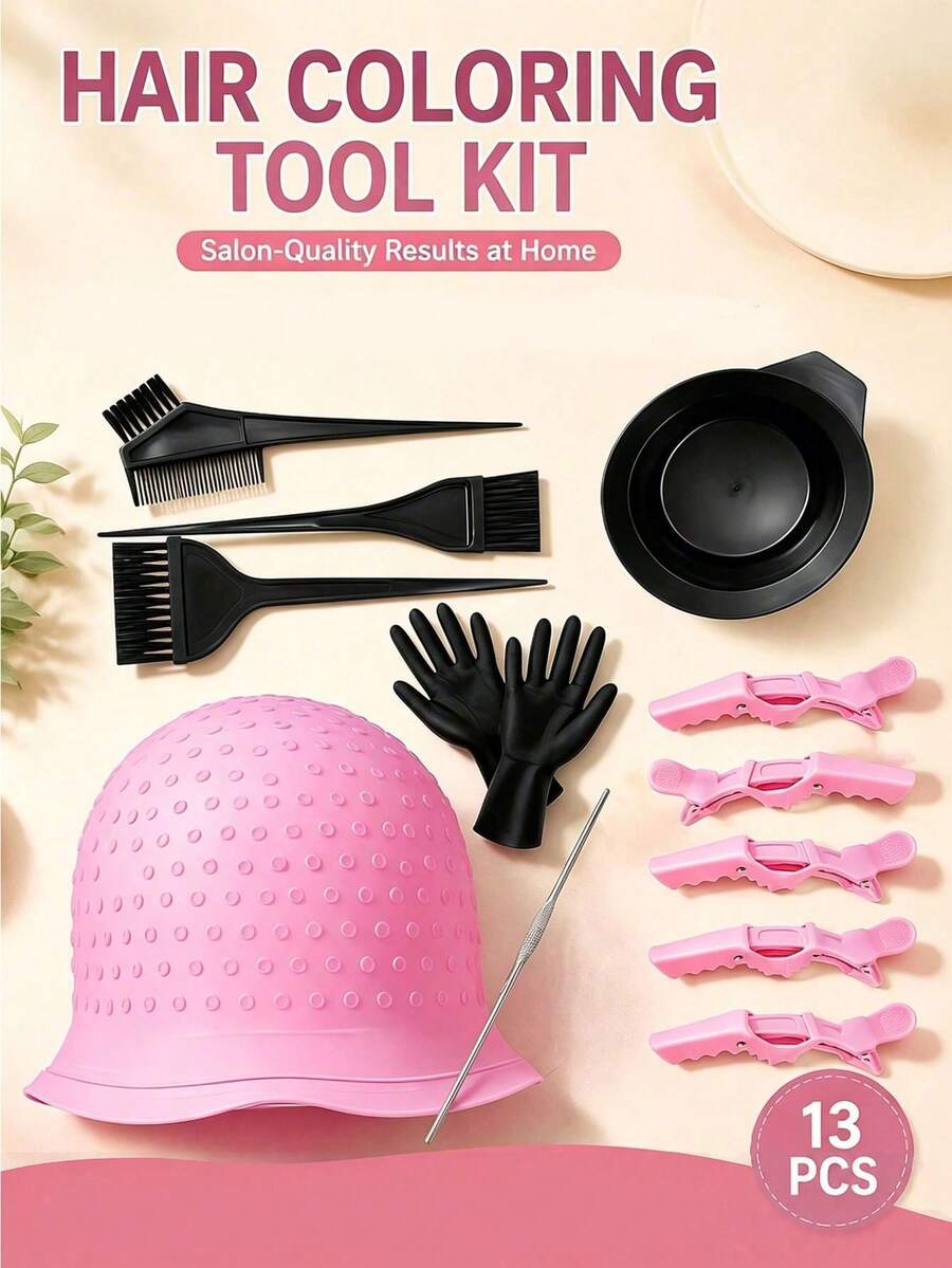 WANMEI 13pcs Professional Hair Coloring Tool Set, Includes Reusable Hair Dye Brush, Gloves, Clips, Etc., A Complete Home Hair Dyeing Tool Set, Providing Salon-Level Hair Coloring Experience