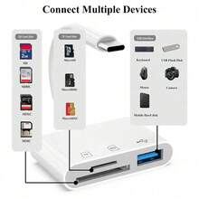 3-In-1 SD TF Micro SD Card Reader, USB-C/Lightning Adapter, High Speed Data Transfer, Plug And Play, For Camera/Phone/Laptop, US/EU/UK/AU Compatible - White - View 9