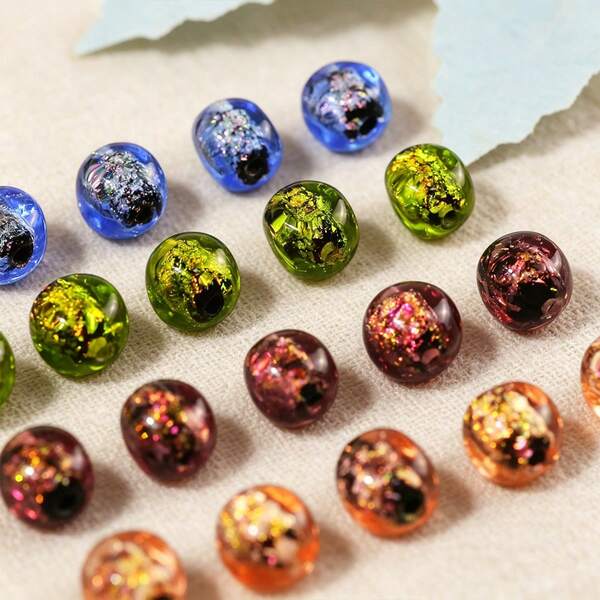 2pcs 10mm Cute Glass Beads, Colorful Black Base Cubic Pattern Beads, Handmade Beaded Jewelry DIY Accessories, Decorative Loose Beads