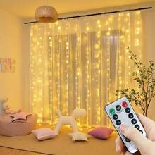 1 pieza Luces LED de cortina con 8 modos alimentadas por USB para ambiente festivo interior, decoración colgante para bodas, fiesta de cumpleaños, dormitorio, ventana, decoración de pared de fondo de sala de estar (control remoto no incluido, batería no incluida) - Luz de cortina USB - Ver 17