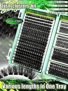 False Eyelashes D CURL 5 Styles Lash Clusters Kit, 40D-120D Mixed Density, Fluffy Curly Lashes, Reusable, Ideal For Daily/Party/Wedding/Christmas Makeup, Perfect Holiday Gift, Beginner-Friendly. - View 2