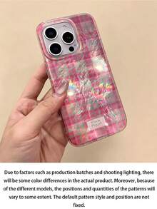 Minimalist Double Layer IMD Plaid Phone Case Compatible With Apple 16 Pro 15 Pro Glitter 15 Girls - Multicolor - View 5