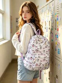 1pc Cute School Style Cat/Dog/Bow Print Nylon Backpack, Lightweight Large Capacity School Day Bag, Adjustable Shoulder Strap Bookbag, Suitable For Girls/Teens/Students/Graduates, Ideal For Daily Use, Outings, Travel, School And Back To School Season. - Multicolor - View 8