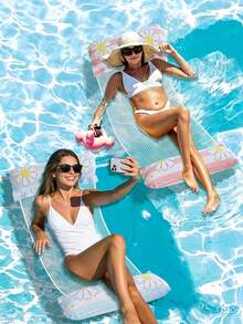 1pc Daisy Striped Inflatable Water Hammock 4-In-1 Pool Float Lounge Chair, Breathable Mesh Floating Raft With Support Headrest, Portable Foldable Swimming Float, Suitable For Summer Pool Party, Beach, Lake Outdoor Water Activities Swimming Accessories - Multicolor - View 2