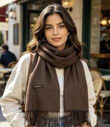 Plain Polyester Pashmina Scarf Weighing 120g-150g With Fringe, Unisex. - 棕色 - 查看 5
