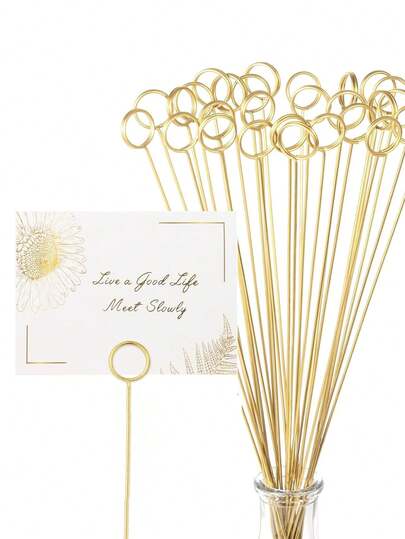40p/20p/1p Golden Round Floral Picks Card Holder, Metal Floral Place Card Holder, Gift Card Bouquet Clip, Suitable For Wedding, Birthday Party Flowers Gifts, Floral Arrangement, Wedding, Baby Shower, Party, Gathering, DIY Handmade Metal Wire Clip Table Card Holder, Can Hold Notes, Photos, Memo Cards