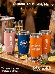 1件客製化不鏽鋼旅行杯 雙層保溫咖啡杯 可刻姓名 冷飲杯 質感磨砂面 可重複使用 多功能 裝飾時尚 精緻高品質 - 彩色 - 查看 2