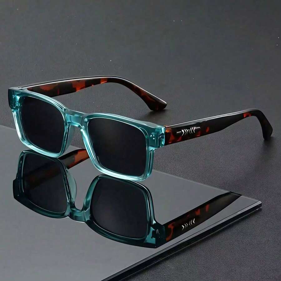 HOYNI Brand Retro Square Glasses, Turquoise And Dark Brown Dual Color Options, Unisex Neutral Frames, Suitable For Daily Commute, Business And Formal Wear, Exquisite Craftsmanship Fashion Accessory, Great Gift For Birthday, Graduation, Father's Day, Mother's Day, Anniversary - Multicolor - View 1