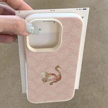 1pc TPU Material Vintage Pink Tone Lace Swan Pattern Phone Case Compatible With IPhone 17 Pro Max/17/16 Pro Max/15/13/12/11/ S20 FE/A15/S24/A55/ Note 11/Note 12/Note 13 Pro Full Coverage Shockproof Soft Shell Protective Cover - White - View 4