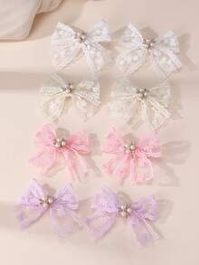 8pcs/Set Girls Mesh Pearl Flower Hair Clip Set Suitable For Daily Decoration - Multicolor - View 4