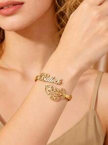 Brazalete de flor con nombre personalizado para cumpleaños para mujeres, color dorado, acero inoxidable, brazalete con letra, joyería personalizada, regalo de cumpleaños - Multicolor - Ver 8