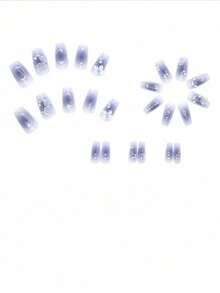 24片/套 卡通蝴蝶形短方形美甲贴纸，美甲用品 - 彩色 - 查看 2