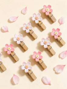 2/5/10 Sakura Clips, Durable Mini Photo Clips, Cute Wooden Photo Clips, Mini Wooden Clips, Natural Wooden Small Pointed Clips, Used For Displaying Photos, Crafts, Artworks And Cocktail Decorations, Art Wall Photo Clips - Multiple Styles - View 1
