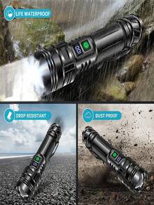 1 paquete Juego de Linterna Táctica Recargable, Linterna LED de Alta Luminosidad con Zoom e Indicador de Nivel de Batería, Linterna de Mano Impermeable con Batería 26650 y Adaptador de Batería AAA, Adecuada para Camping y Emergencias - Juego de linternas - Ver 6