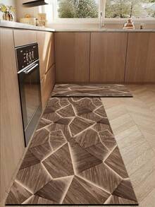 1pc Vintage Faux Wood 3D Triangle Patchwork Pattern, Suitable For Kitchen, Bathroom, Entryway, Laundry Room, Living Room, Garden, 3.5mm Cuttable Indoor Mat, Non-Slip And Absorbent, Entrance Rug, Kitchen Carpet - Multicolor - View 1