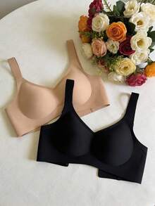 3 piezas/Set Sujetador deportivo minimalista y cómodo para mujer, anti-caída, unicolor, sin aros - Multicolor - Ver 2
