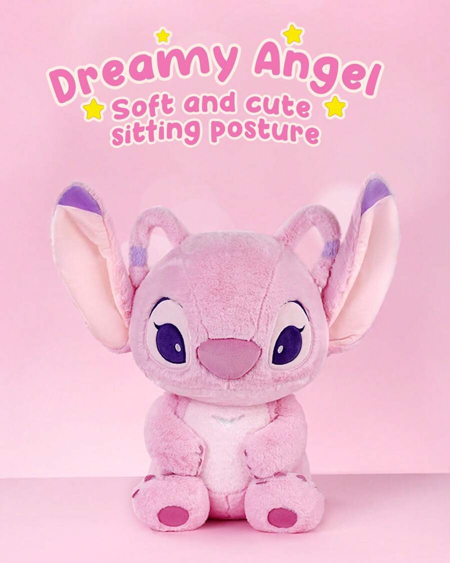 Miniso Disney Lilo & Stitch Collection 18 Inch Basic Sitting Plush Toy, Soft Pink Angel Stuffed Doll Large Fluffy Decor Pillow Gift For Girls & Disney Fans - Pink - View 1