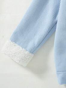 Girls' Casual Fashion Light Blue Drop Shoulder Teddy Fleece Lined Long Sleeve Jacket, Autumn/Winter - Baby Blue - View 9