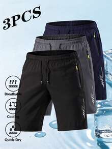 3pcs Men's Printed Workout Shorts, Fitness Running Exercise Pants Sports - Multicolor - View 8