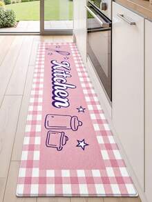 1 pieza, Alfombra de cocina de estilo Ins innovadora con cuadros rosa y blanco, alfombra de cocina de lujo nórdico con letras, alfombra de cocina, alfombra antideslizante larga para pies con estilo femenino, alfombra de pasillo de cocina con utensilios de cocina de dibujos animados - Material de franela suave, cómodo y resistente a las manchas, peso aprox. 850g/㎡ - Perfecta para decoración del hogar, alfombra de cocina, alfombra de cocina, alfombra de sala de estar, alfombra de dormitorio, alfombra de lado de la cama, alfombra de estudio, alfombra de comedor, alfombra de baño - Multicolor - Ver 17
