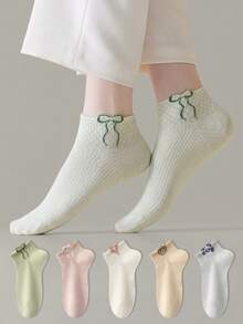ZUJO 5 Pairs Women's Short Socks, Patterns Include Heart, Bow, Bear, Rabbit, Panda, Suitable For All Seasons, Minimalist & Comfortable - Multicolor - View 2