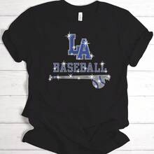 Los Angeles Baseball Rhinestone Shirt Game Day Fan Gift - - Black 3 - View 1