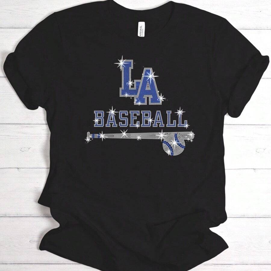 Los Angeles Baseball Rhinestone Shirt Game Day Fan Gift - - Black 3 - View 1