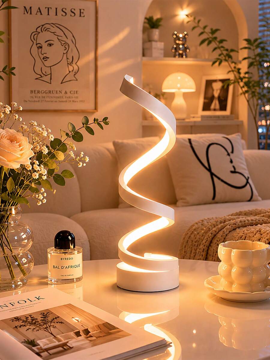مصباح مكتب LED حلزوني حديث، مصباح طاولة قابل للتعتيم ب- 3 درجات حرارة لونية يعمل بالطاقة عبر USB، مصباح ليلي قابل لتعديل الارتفاع بجانب السرير لديكور غرفة النوم والدراسة والمكتب