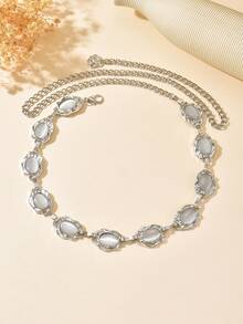 1pc Minimalist Bohemian Style Rhinestone Decor Pendant High-End Design Waist Chain, Suitable For Wedding, Banquet, Party, Gift For Friends And Lovers - White - View 5