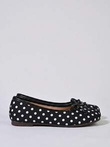 ZKBBO Women's Polka Dot Open Toe Ballet Flats, Bow Decor Non-Slip Soft Sole Loafers, Fashion Slip-On Flat Shoes, Casual Daily Commute Shoes - Black and White - View 4
