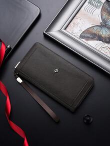 SHABILI 1pc Solid Color PU Large Capacity Zipper Business Wallet Clutch Phone Bag For Men, Commuting, Students, Daily Use - Coffee Brown - View 2