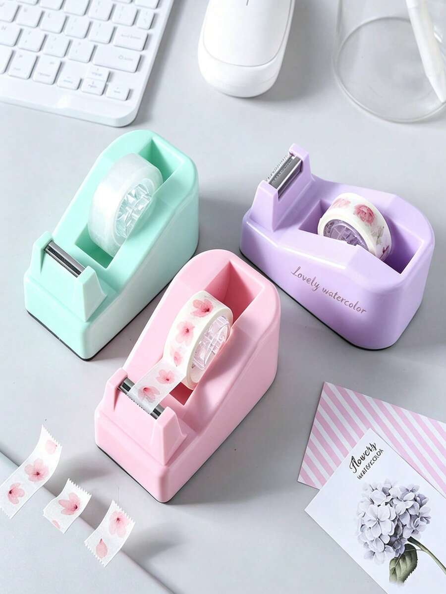 1pc Macaron Color Desktop Tape Dispenser, Non-Slip Base Small Plastic Tape Cutter, Student Office And Washi Tape Stationery, Hidden Blade, Safer, Student Planner Handmade Washi Tape Holder, Home School Office Stationery - Macarons - View 1