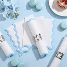 20/60pcs Blue Wavy Edge Napkins, Double Layer White Napkins With Light Blue Wavy Edge Decor, Suitable For Desserts And Drinks, Perfect For Weddings, Gender Reveals, Birthday Parties And Girls Gatherings - Blue - View 3