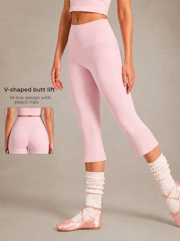 Women's V-Shaped Butt Lift High Waist Capri Yoga Pants No Front T-Line Slight Flare Leg Yoga Leggings For Pilates,Ballet & Gym