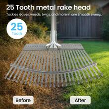 80–165cm  Heavy Duty Garden Rake, 25-Tine Metal Leaf Rake With Adjustable - Black - View 4