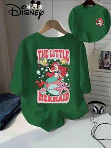Disney The  Ariel Print T Shirt Women Casual Red Double Sided Short Sleeve Tee With Flounder Sebastian - Light Grey - View 5