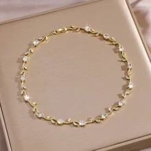1 Pieza Collar de Lujo Brillante con Tulipán de Circonita Cúbica para Mujeres Color Dorado CZ Cristal Gargantilla Joyería de Moda para Boda Regalos - Oro, rojo y verde - Ver 6