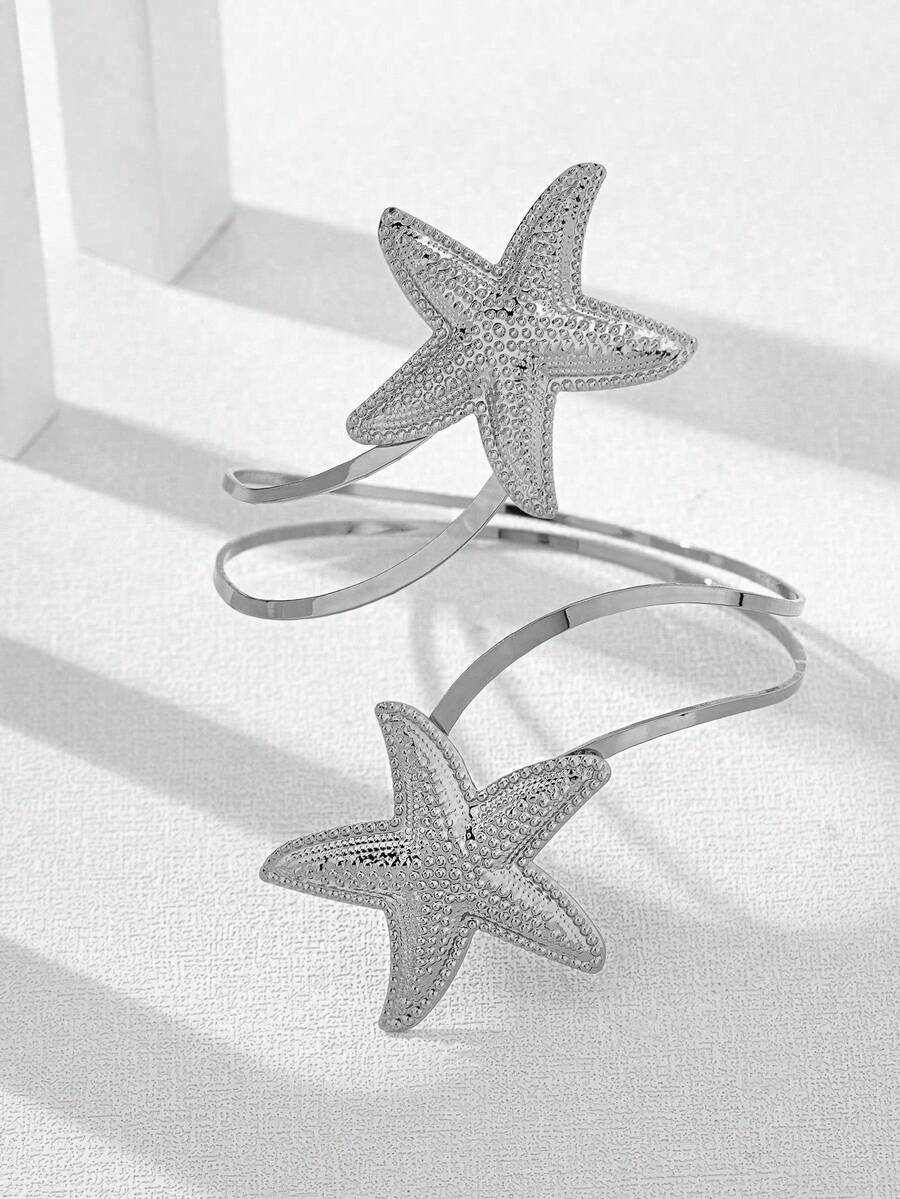 1pc Minimalist Fashionable Versatile Ocean Style Starfish Arm Cuff - Silver - View 1