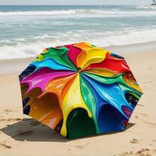 1pc Rainbow Folding Umbrella - Creative Colorful Fluid Design With Flowing Gradient Colors And Artistic Ink Splatter Effect, Flat Print Folding Umbrella, Lightweight And Portable, Travel Commute, Casual Daily Use, Commuting Accessory, Durable Canopy, Durable Plastic And Iron, Holiday Gift - Multicolor - View 5