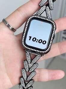 1件時尚無限符號水鑽鑲嵌錶帶，女性精緻手鍊風格錶帶，適用於Apple Watch 38/40/41/42/44/45/46/49mm，Series 11/10/9/8/7/SE/6/5/4/2/1，僅錶帶，不含錶殼或手錶 - 八字滿鑽黑色 - 查看 2