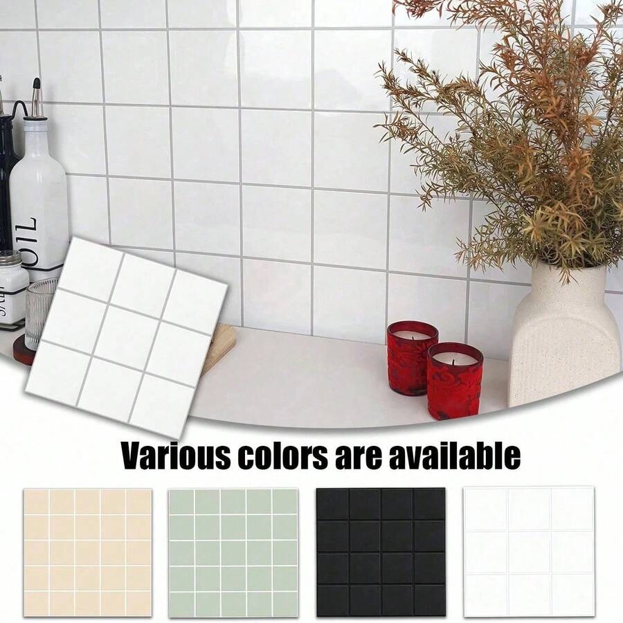 OUTANA Plaid Faux Tile Self-Adhesive PVC Wall Sticker, Minimalist Modern Style, Peel And Stick, Suitable For Kitchen Stove Area Oil-Proof Decoration, Bathroom Partial Moisture-Proofing, Rental Home Wall Easy Renovation, Cafe/Milk Tea Shop Wall Decor, Entryway/Balcony Partial Decoration.
