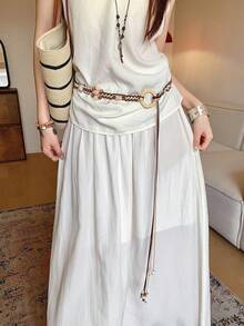 1pc Coffee Brown Polyester Fiber Women's Bohemian Handmade Woven Waist Rope - Coffee - View 2