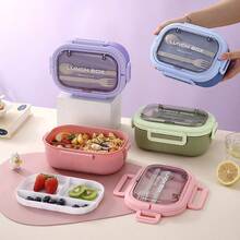 1pc Compartment Sealed Bento Box With Utensils, Multipurpose Food Container Suitable For Pastries, Snacks, Breakfast, Lunch. Portable Insulated Lunch Box, 4 Colors Available. Suitable For Office, Students And Travel - Multicolor - View 7
