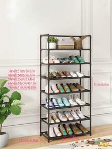 Black Metal Shoe Rack With Handrail, Space-Saving, Minimalist Dust-Proof, Stable, Stylish, Easy To Assemble And Disassemble, Portable, Suitable For Living Room, Bedroom, Entryway, Office, Home, Multi-Layer Storage, Holiday Gift, Children's Gift - Multicolor - View 11