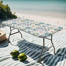 1 pieza Mantel elástico para exteriores con patrón floral vibrante - Cubierta de mesa rectangular de poliéster duradero, adecuada para camping, picnic, fiesta de jardín - Uso interior/exterior, fácil de limpiar y resistente a la intemperie, accesorio de picnic, tela a prueba de viento - A - Ver 3