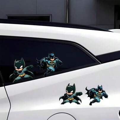1pair Cute Chibi Waterproof Vinyl Car Stickers, Cartoon Superhero Auto Window Door Decals, DIY Automotive Decor, DC Movie Peripheral Home Decor Sticker