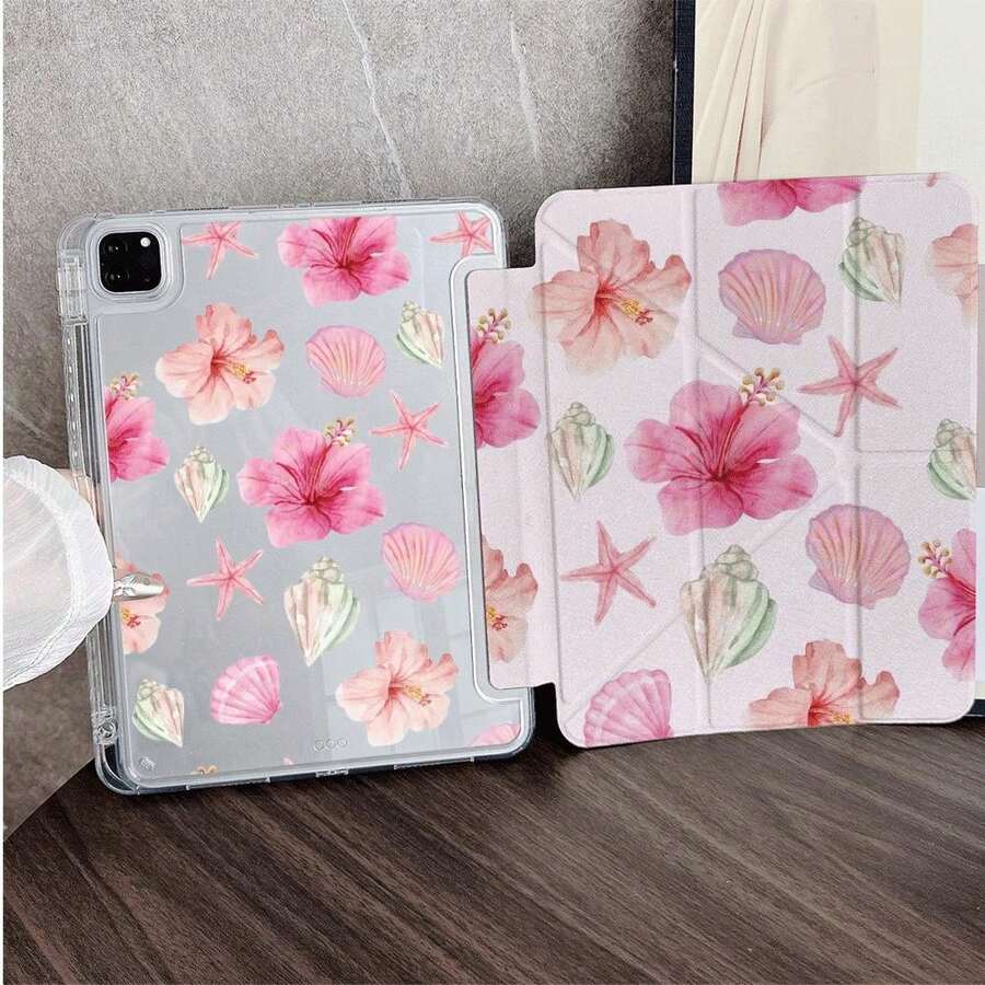 1件 水彩木槿花與貝殼平板保護殼,附筆槽,相容於 iPad 10.9/10.2/Air 5th Gen/Pro11/10th/9.7/Air 2/(7th Gen)/(8th Gen)/Air 4/5/Pro 11/10th Generation 10.9-Inch 2022 智能保護殼/Air 13(M3 2025)/Air 11(M3 2025)/Air 11(M3 2025)/11(A16 2025)/相容於 Galaxy Tab S10+/S9/A9,相容於 5/5PR/6/6PRO/7/7PRO - 彩色 - 查看 1