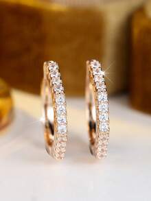 1 Pair Of Minimalist, Symmetrical Half-Circle Zirconia Earrings With Polygonal Geometric Design - Versatile, Everyday Earrings Perfect For Commuting - Yellow Gold - View 2