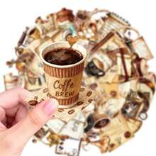 56 pezzi Adesivi vintage per caffetteria, adesivi in vinile impermeabili con motivi vintage acquerello di chicchi di caffè, macinacaffè e tazze per bottiglie d'acqua, laptop, diario, album di ritagli, regali, decorazioni e forniture scolastiche - A - Visualizzare 1